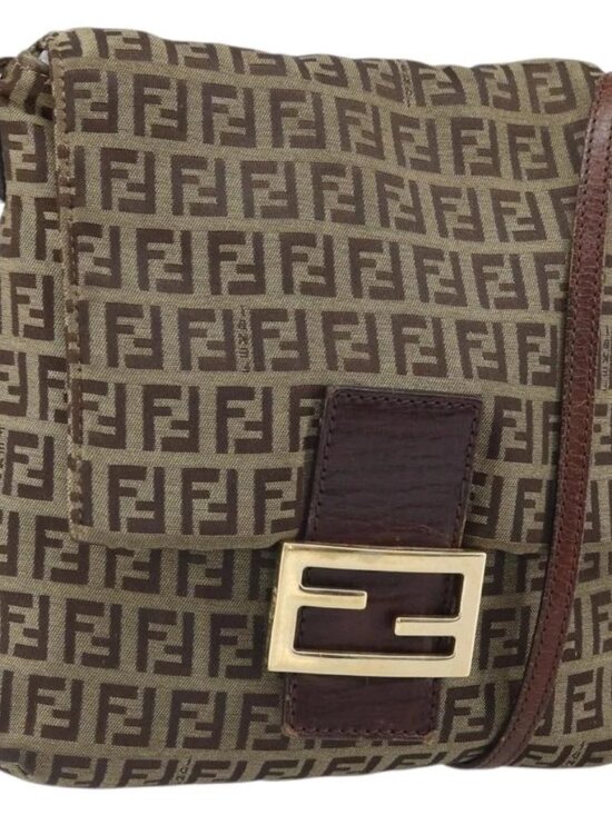 Fendi Handbags - FENDI Zucchino Canvas Shoulder Bag Beige Gold Auth 169575